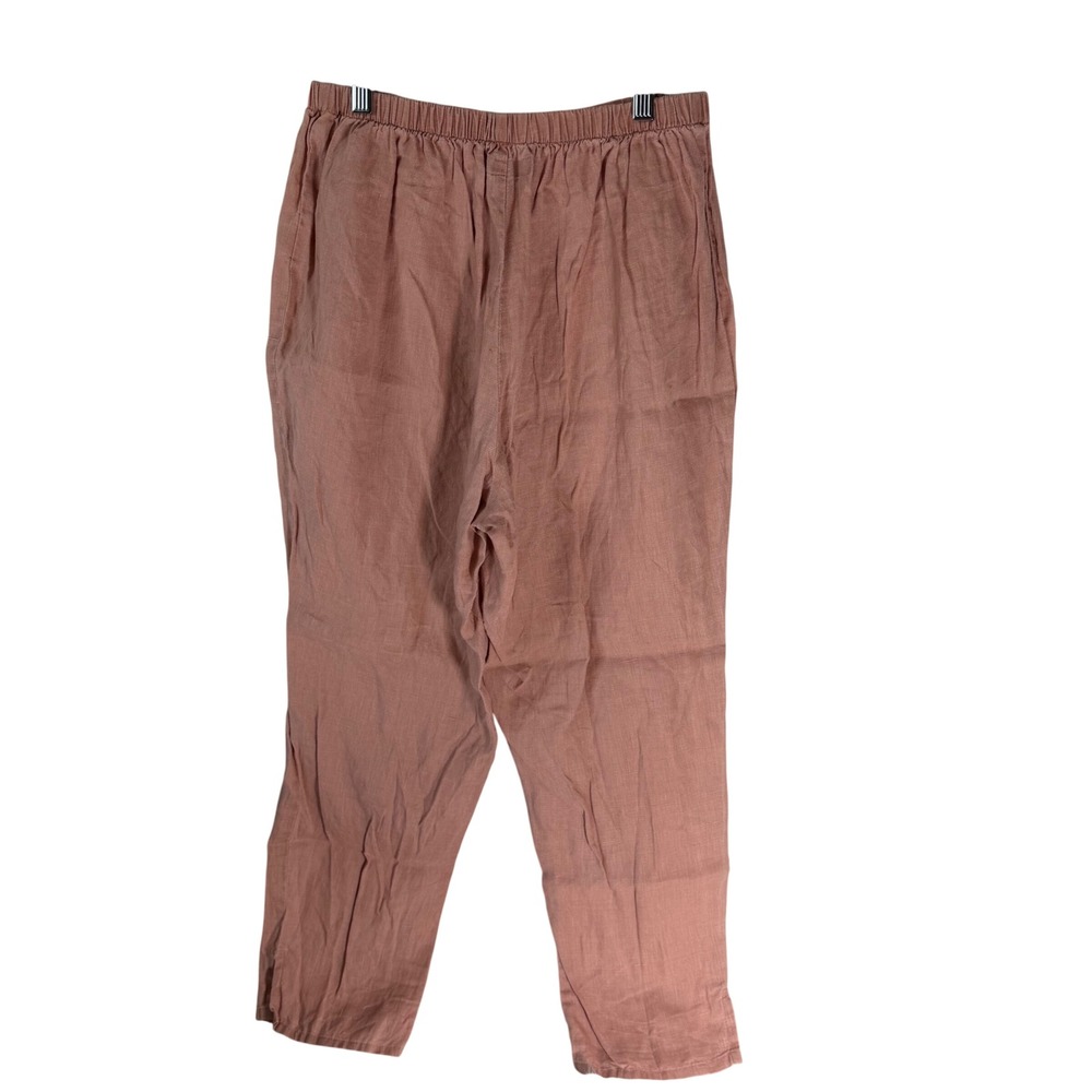 Flax Linen Straight Leg Elastic Waist‎ Pants Dusty Rose Terracotta Small